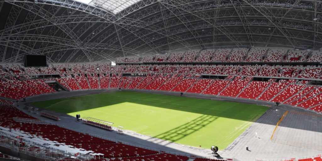 The state-of-the-art Singapore Sports Hub, featuring a world-class stadium equipped with Powersoft amplifiers for superior sound quality.